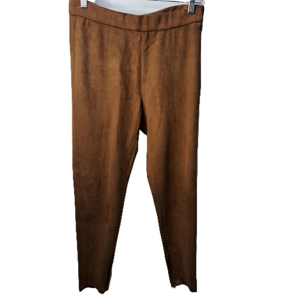Tahari Womens Brown Tan High-Waisted Straight-Leg Faux Suede Skinny Pants Medium